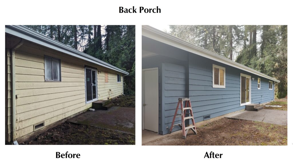 before and after of the back porch